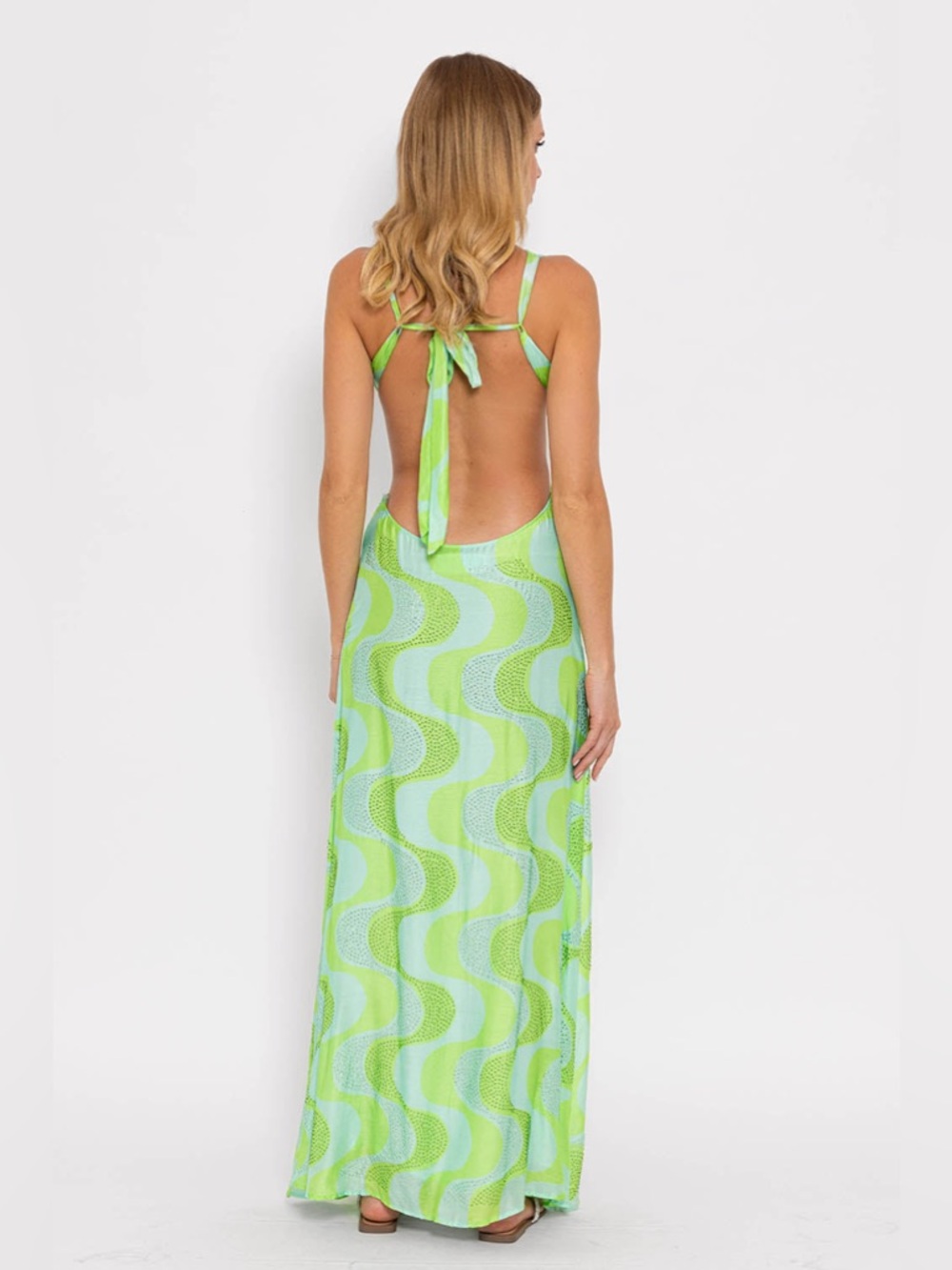 New! Sundress Revolve Shana Cutout Maxi Dress Amazonia Rhinestones Lime & Pool💚S - Picture 5 of 16